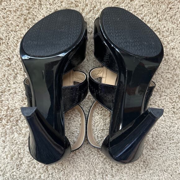 Michael Kors Black Patent Leather Zipper Open Toe Platform Heels Womens Size 8 - Picture 8 of 9